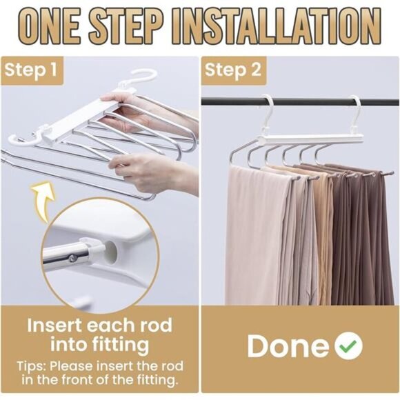 Space Saving Pants Hanger 2 Pack Multi Layer Closet Organizer for Trousers - Picture 3 of 7